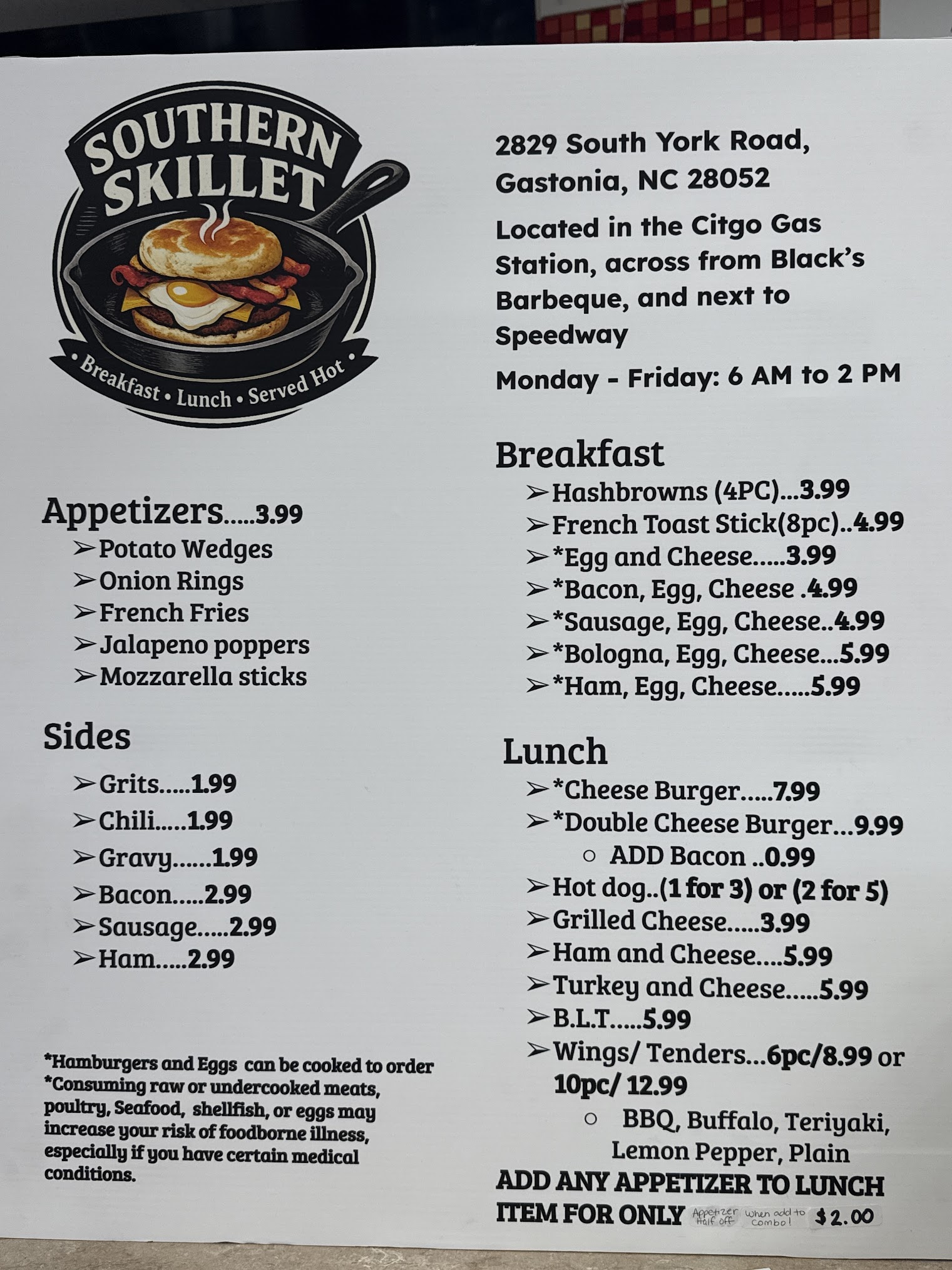 Southern Skillet menu board