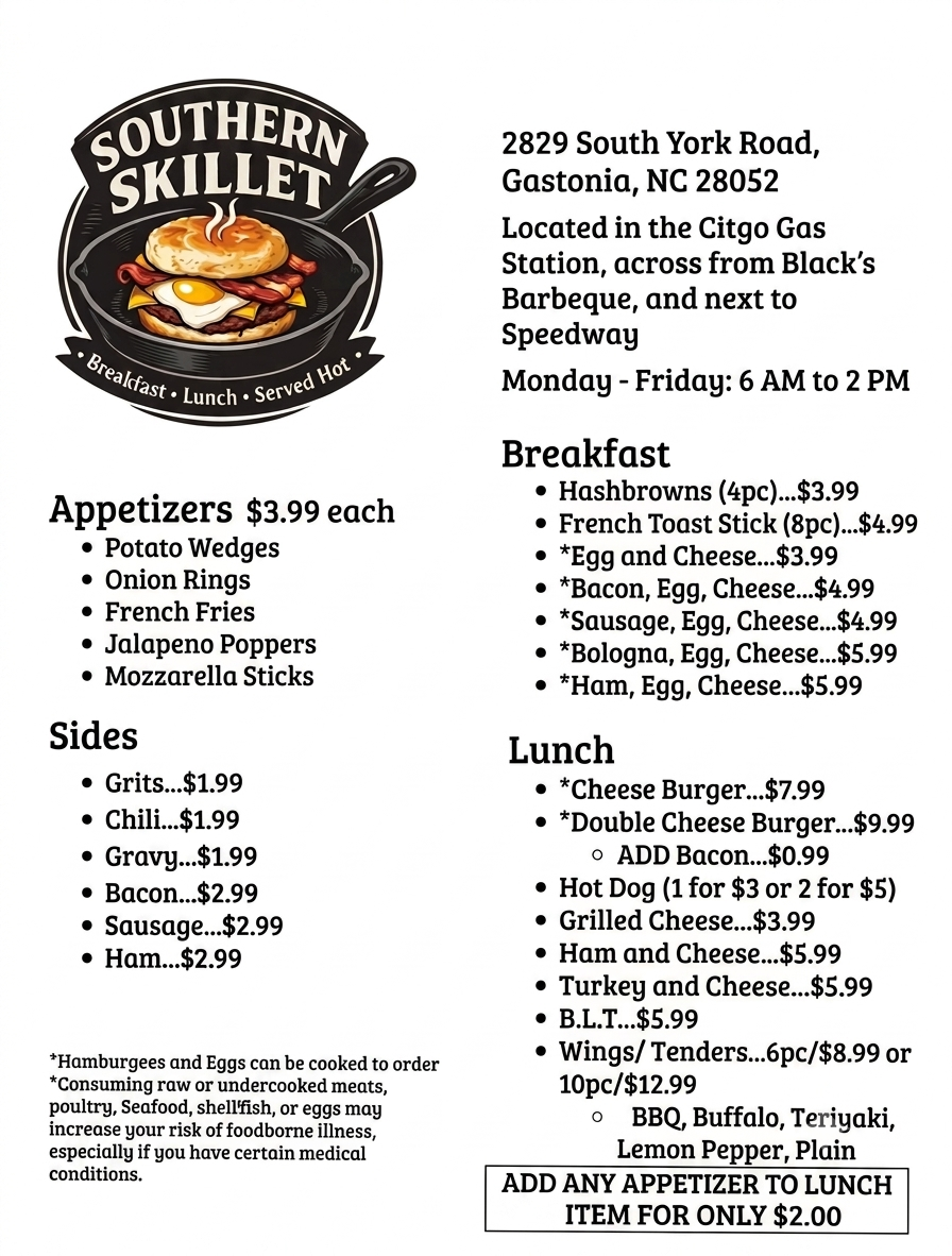 Southern Skillet menu board